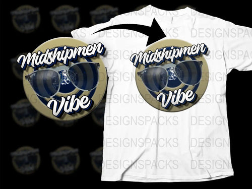 Midshipmen Vibe t-shirt design with sunglasses graphic, print-ready for DTG or DTF