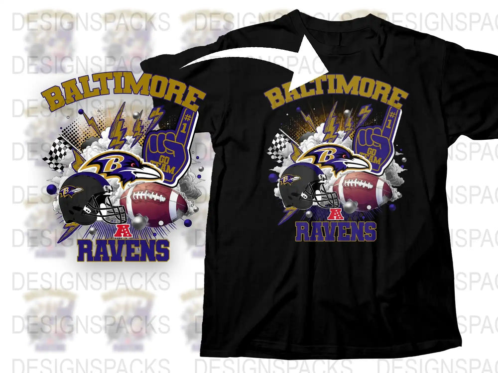 Baltimore Ravens Themed T-Shirt, NFL Football Graphic Tee, Sports Fan Apparel, Black Cotton Shirt