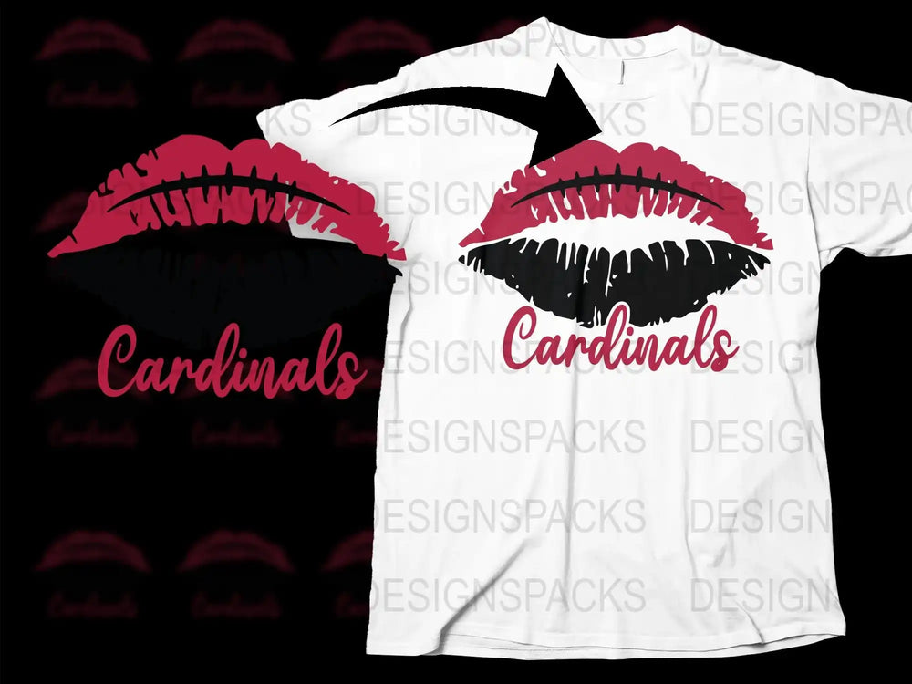 Cardinal Lip Print T-Shirt, Stylish Black and Red Lips Graphic Tee, Casual Women's Fashion Top, Trendy Sports Team Support Shirt