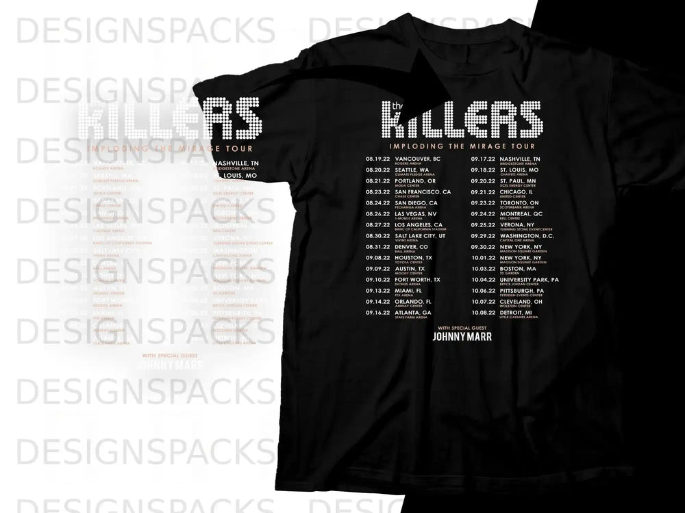 The Killers Imploding the Mirage Tour dates and cities for August, September, and October.