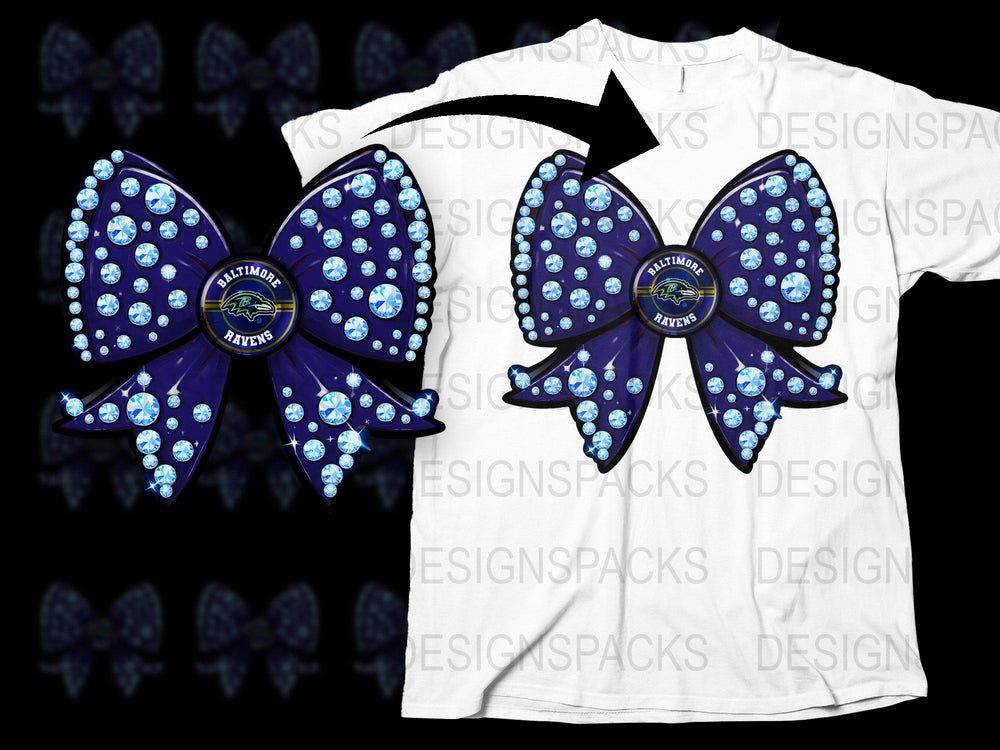 Baltimore Ravens Inspired Rhinestone Bow Cheer Hair Accessory Blue and Silver