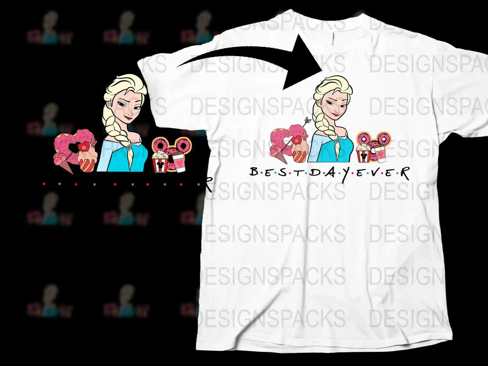 Disney Elsa T-Shirt Frozen Princess Graphic Tee Best Day Ever Kids Top