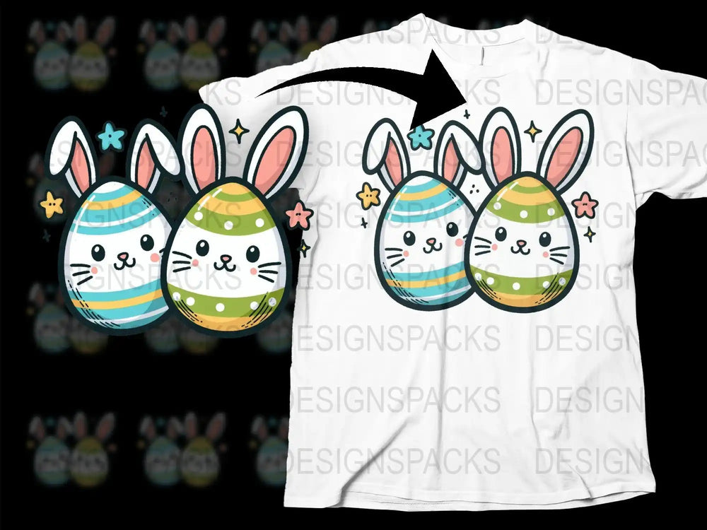 Cute Easter bunny egg design on white t-shirt, print-ready for DTG/DTF