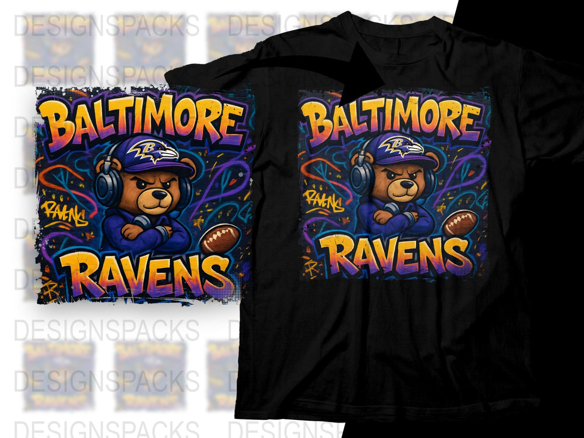 Baltimore Ravens T-Shirt, Football Team Fan Gear, Sports Graphic Tee, Black Cotton Shirt with Mascot Design