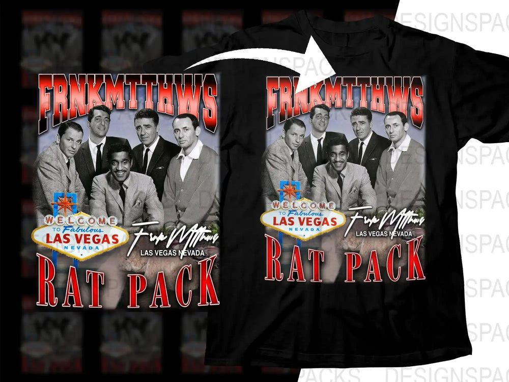 Rat Pack Las Vegas t-shirt design with Frank Sinatra group photo and Welcome sign, print-ready DTF/DTG bundle