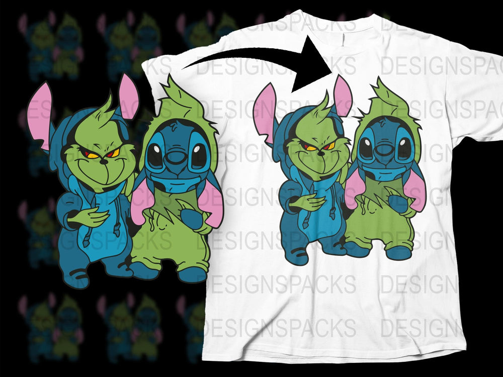 Stitch and Angel Graphic T-Shirt, Cute Cartoon Alien Duo, Unisex Tee for All Ages, Vibrant Print
