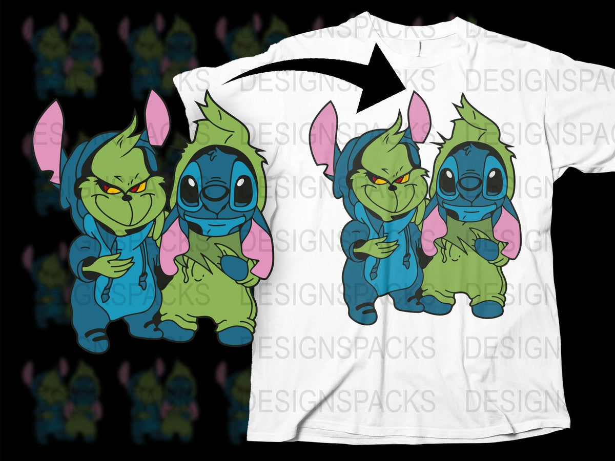 Stitch and Angel Graphic T-Shirt, Cute Cartoon Alien Duo, Unisex Tee for All Ages, Vibrant Print