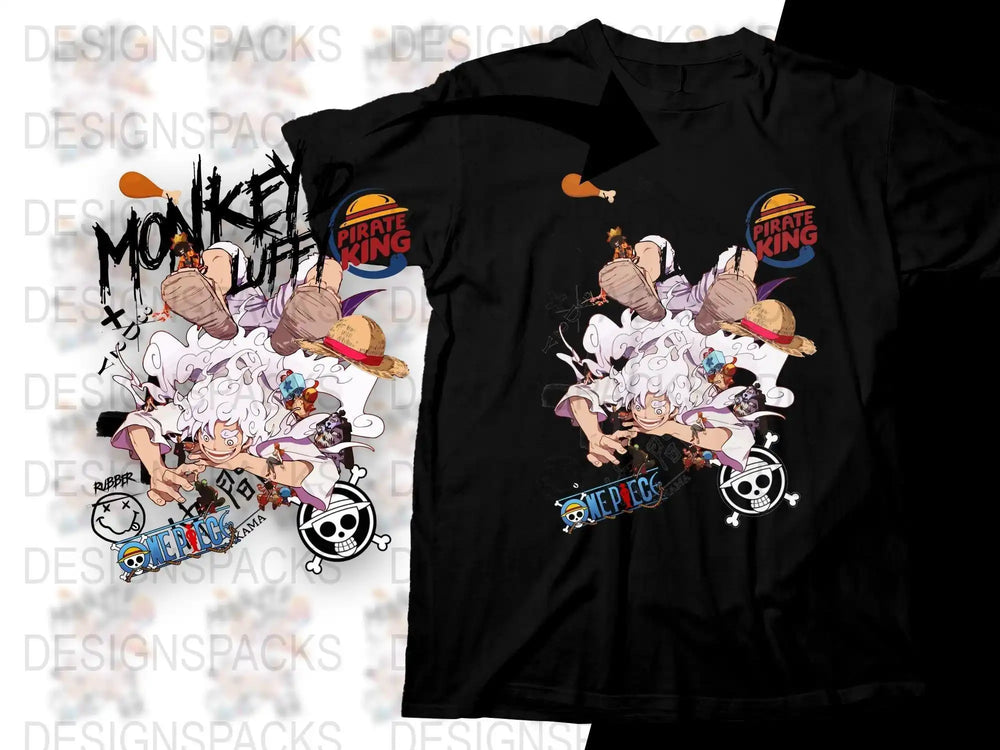 One Piece Monkey D. Luffy anime t-shirt design with pirate king logo, print-ready for DTG or DTF