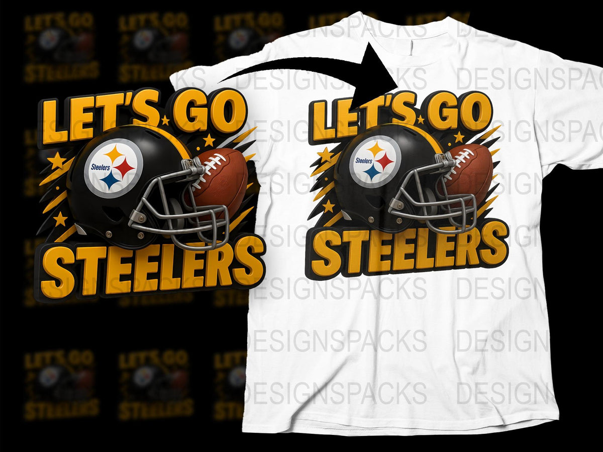 Pittsburgh Steelers Fan T-Shirt, Let's Go Graphic Tee, Football Helmet Design, Sports Apparel