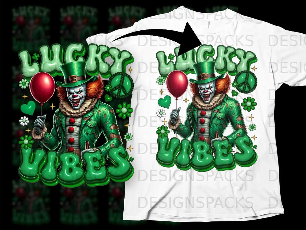 Lucky Vibes Scary Clown Green Hat Red Balloon Green Hearts product type