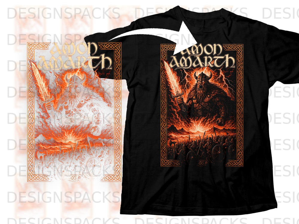 Black t-shirt featuring "Amon Amarth" band logo and Viking artwork.