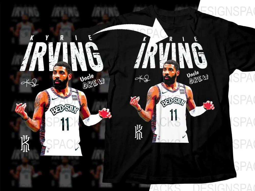 Kyrie Irving Uncle Drew t-shirt design with Bed-Stuy 11 jersey graphic for DTF/DTG printing