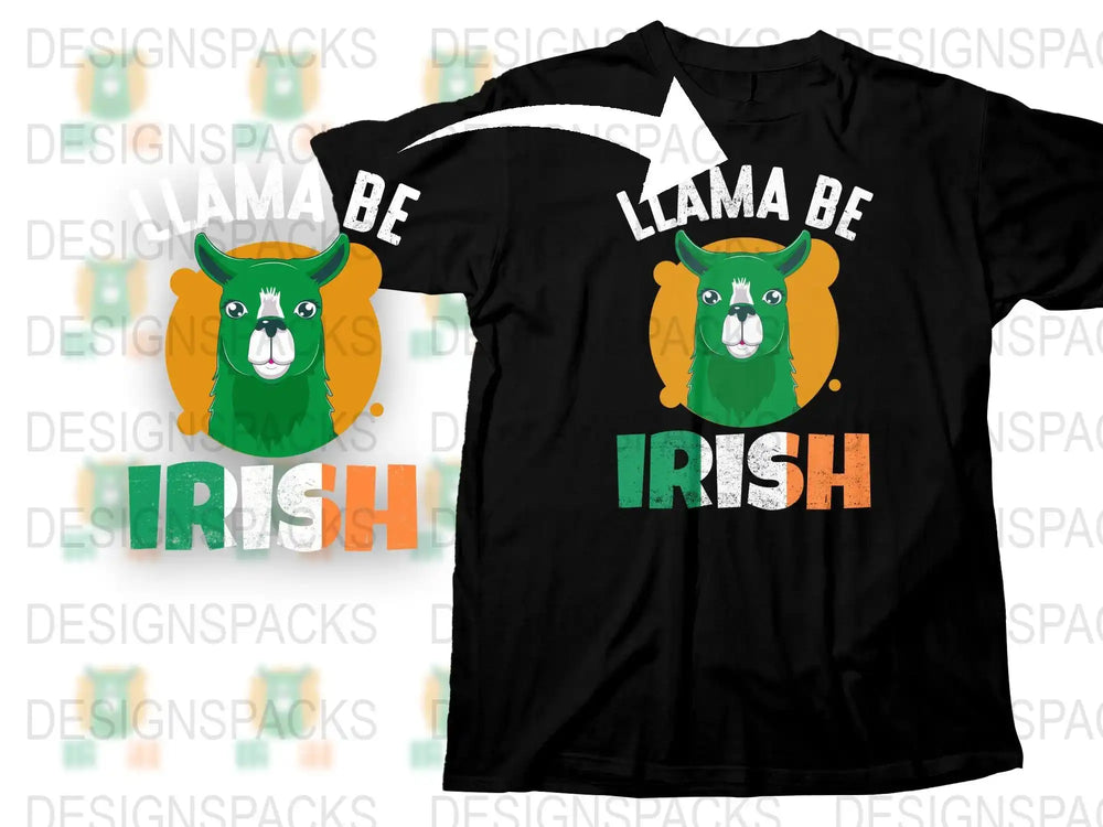 Llama Be Irish t-shirt design with green llama and Irish flag colors