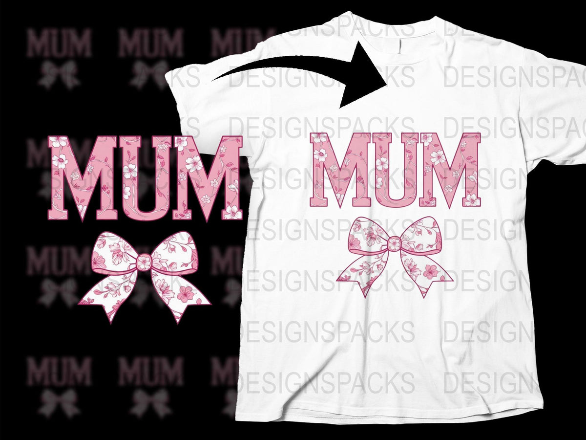 Mum Graphic T-Shirt, Pink Bow Design, Trendy Mother's Day Gift, Casual Mom Tee