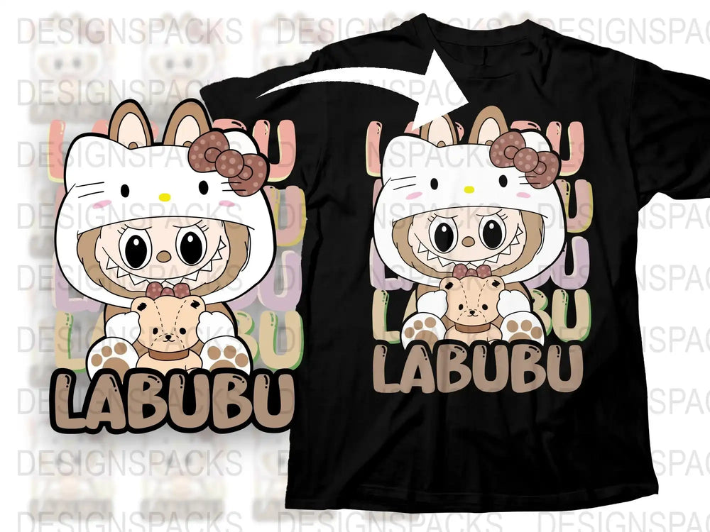Cute Labubu Cartoon T-Shirt, Fun Anime Style Graphic Tee, Black Cotton Kids and Adults Sizes Available