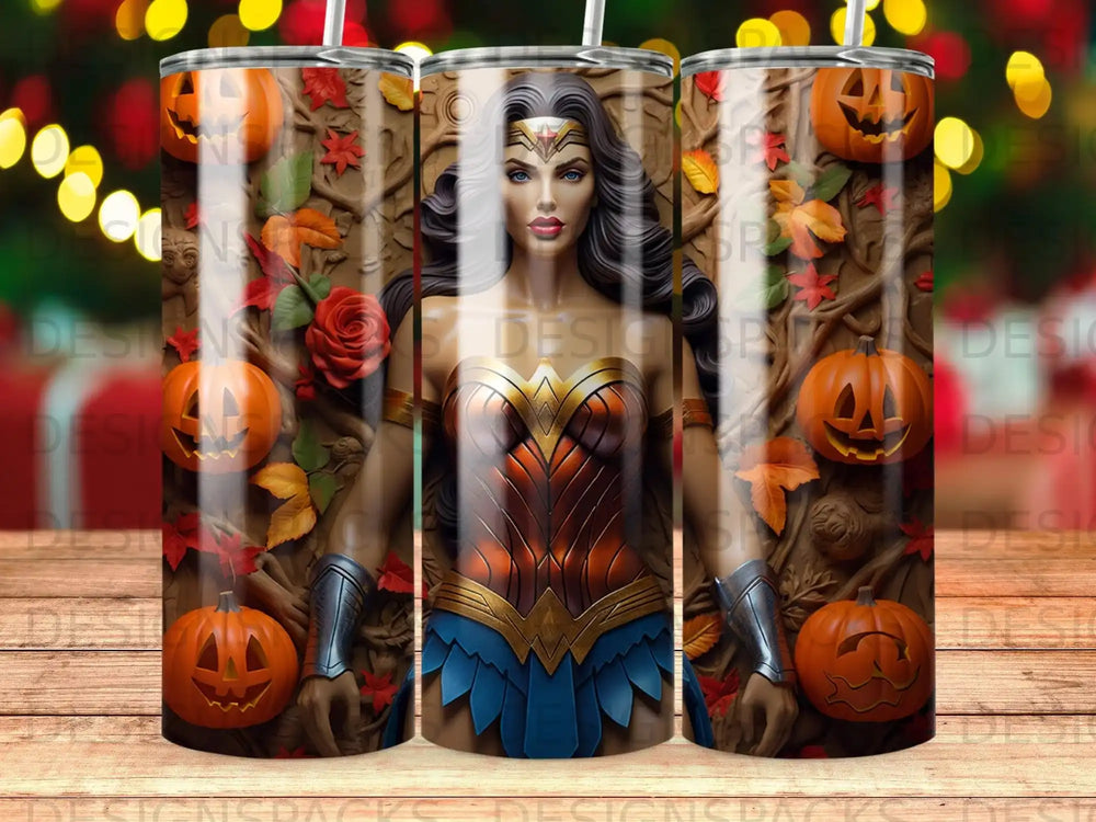 Wonder Woman with pumpkins and roses, in a fall theme.