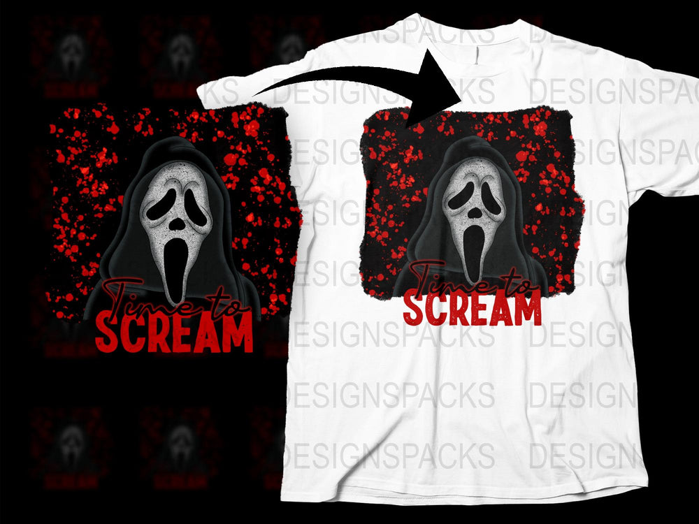 'Time to Scream' T-Shirt, Horror Movie Graphic Tee, Black and White with Red Flowers, Unisex Halloween Shirt