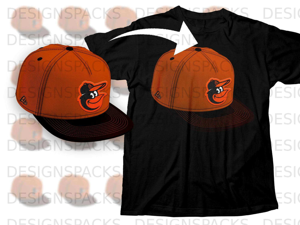 Sleek Black Tee with Baltimore Orioles Cap Design