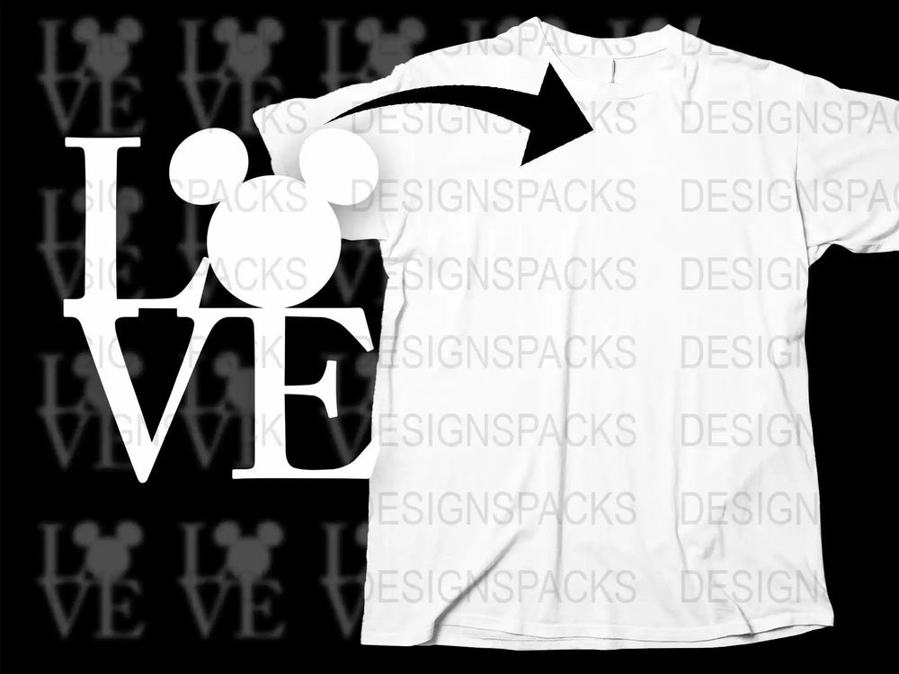 Mickey Mouse LOVE design for t-shirts, print-ready SVG and PNG files
