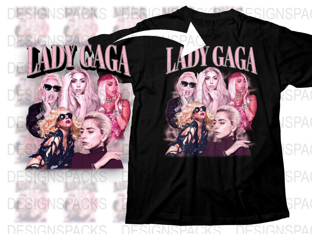 Lady Gaga Inspired Graphic T-Shirt, Pop Music Fan Merchandise, Celebrity Singer Portrait Tee, Stylish Black Shirt for Music Lovers