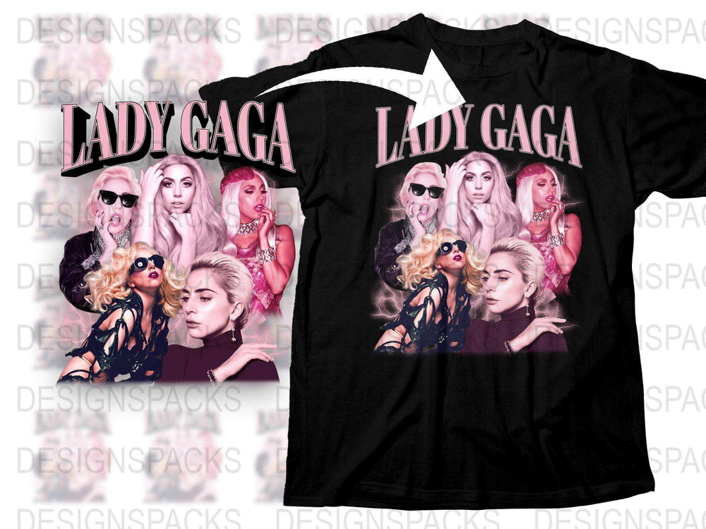 Lady Gaga Inspired Graphic T-Shirt, Pop Music Fan Merchandise, Celebrity Singer Portrait Tee, Stylish Black Shirt for Music Lovers