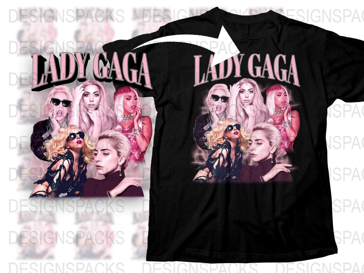 Lady Gaga Inspired Graphic T-Shirt, Pop Music Fan Merchandise, Celebrity Singer Portrait Tee, Stylish Black Shirt for Music Lovers