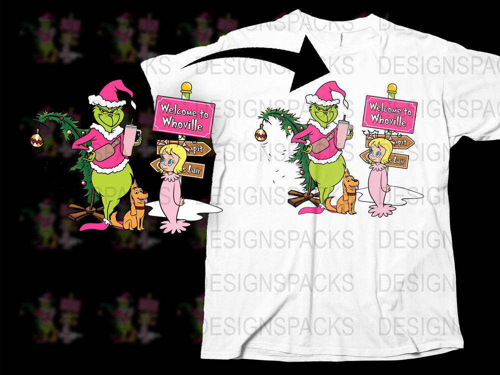 Grinch and Max Welcome to Whoville Holiday T-Shirt, Christmas Graphic Tee, Unisex Adult Clothing