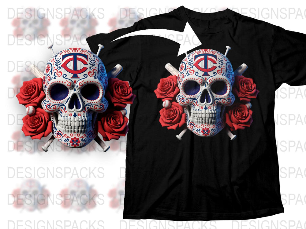 Men's Skull T-Shirt Mexican Sugar Skull Design, Red Roses Gothic Tee, Unique Graphic Tee, Black Shirt Gift Idea