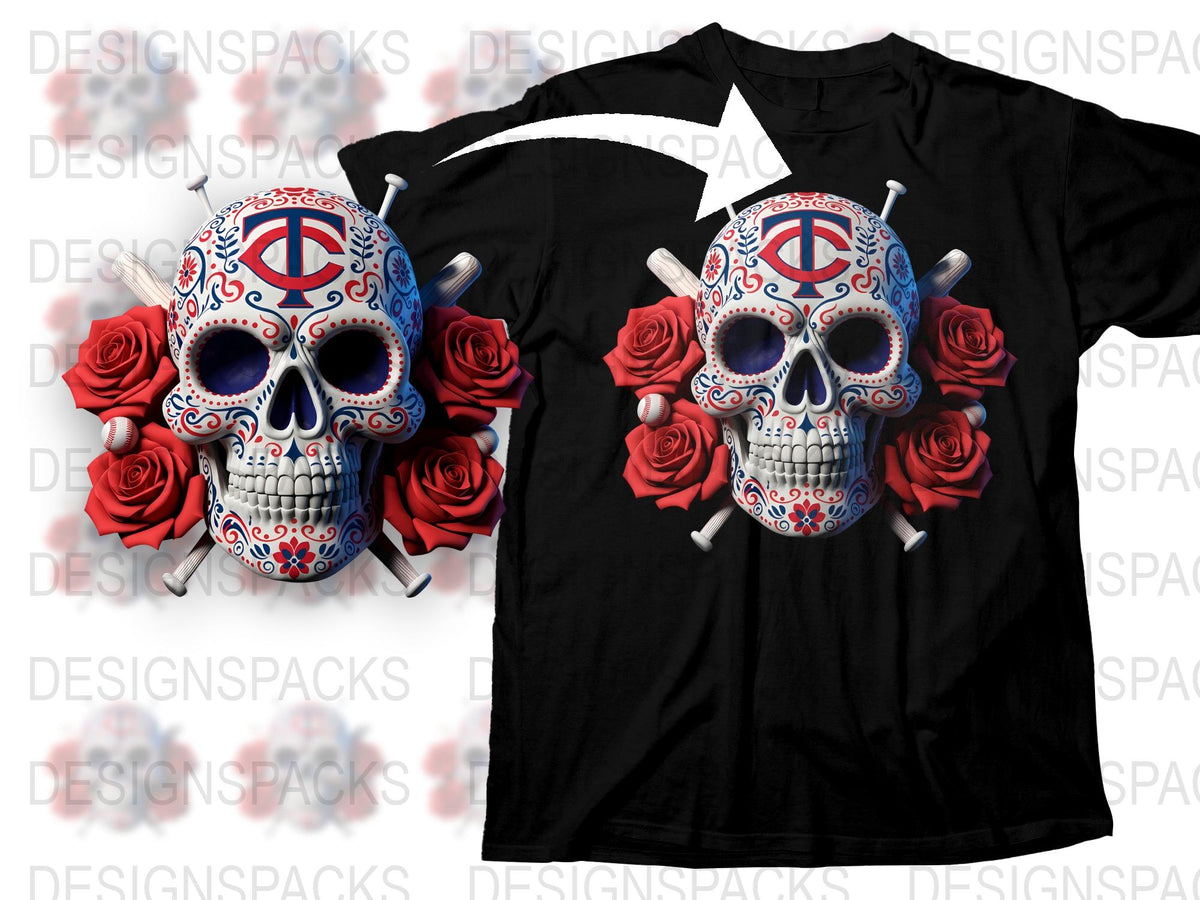 Men's Skull T-Shirt Mexican Sugar Skull Design, Red Roses Gothic Tee, Unique Graphic Tee, Black Shirt Gift Idea