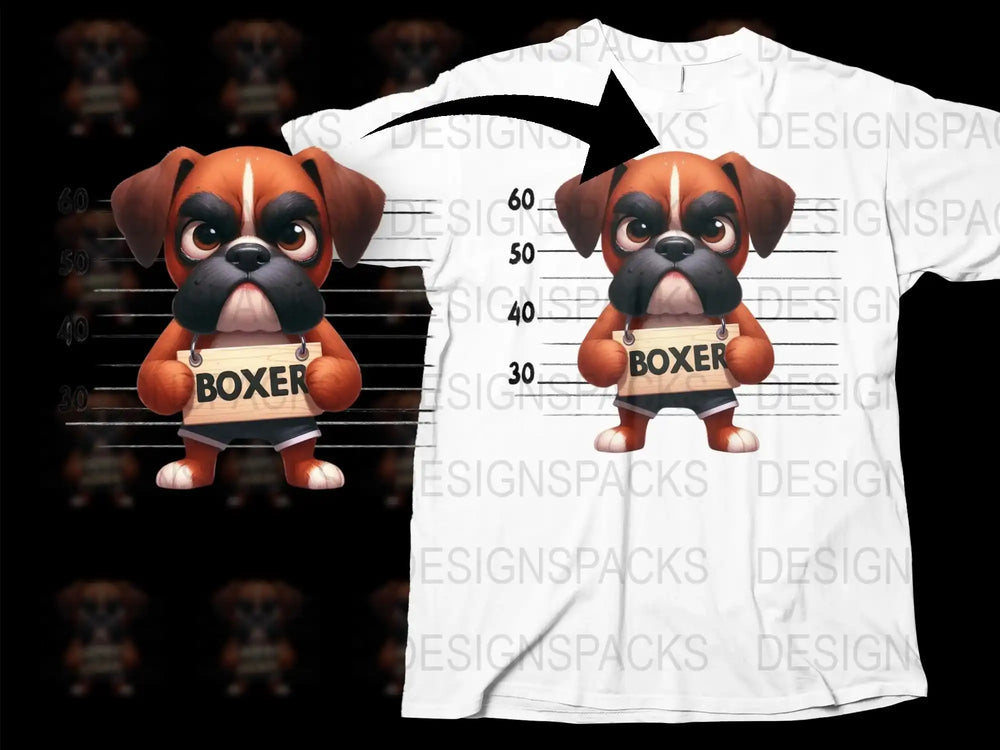Cute Boxer Dog T-Shirt, Cartoon Puppy Graphic Tee, Unisex Kid's and Adult's Fashion Top