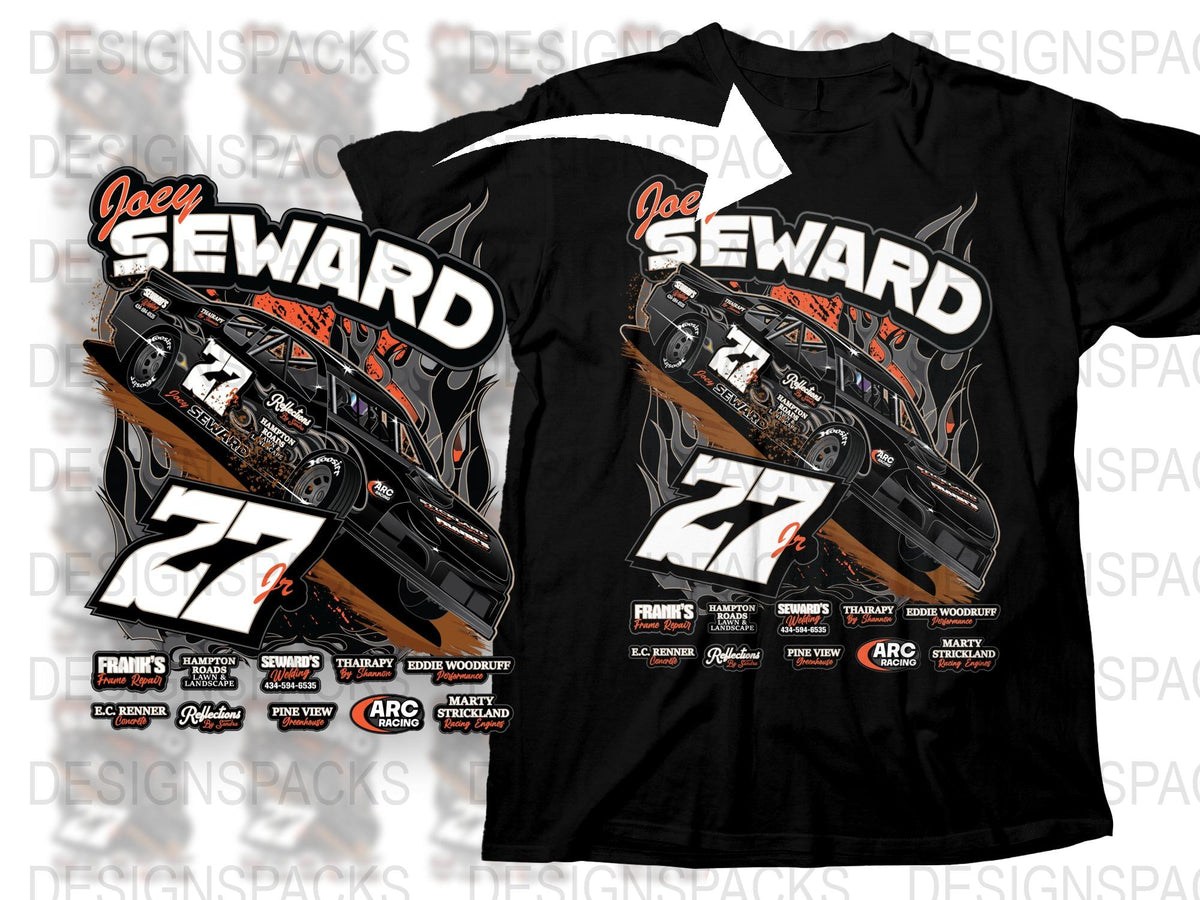 Joey Seward 77 Racing T-Shirt, Dirt Track Car Graphic Tee, Motorsport Apparel, Fan Gift Idea, Black Cotton Shirt