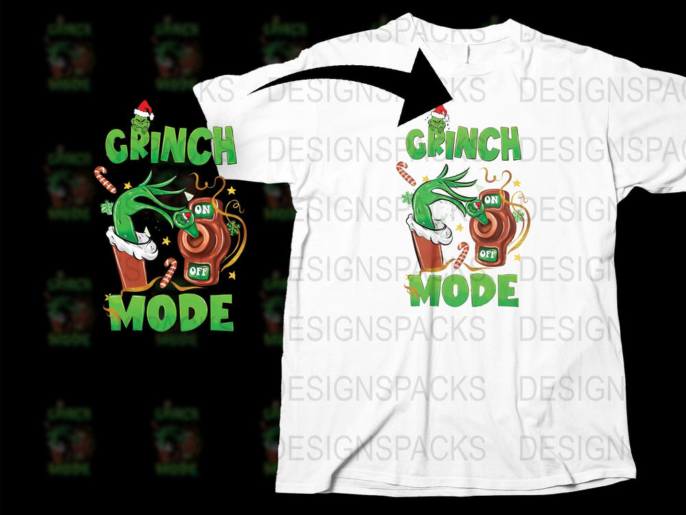 Grinch Mode Christmas T-Shirt, Holiday Funny Tee, Men Women Casual White Shirt, Festive Graphic Top, Unique Xmas Gift Idea