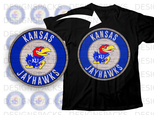 Kansas Jayhawks KU Blue and Wood Round Logo T-Shirt