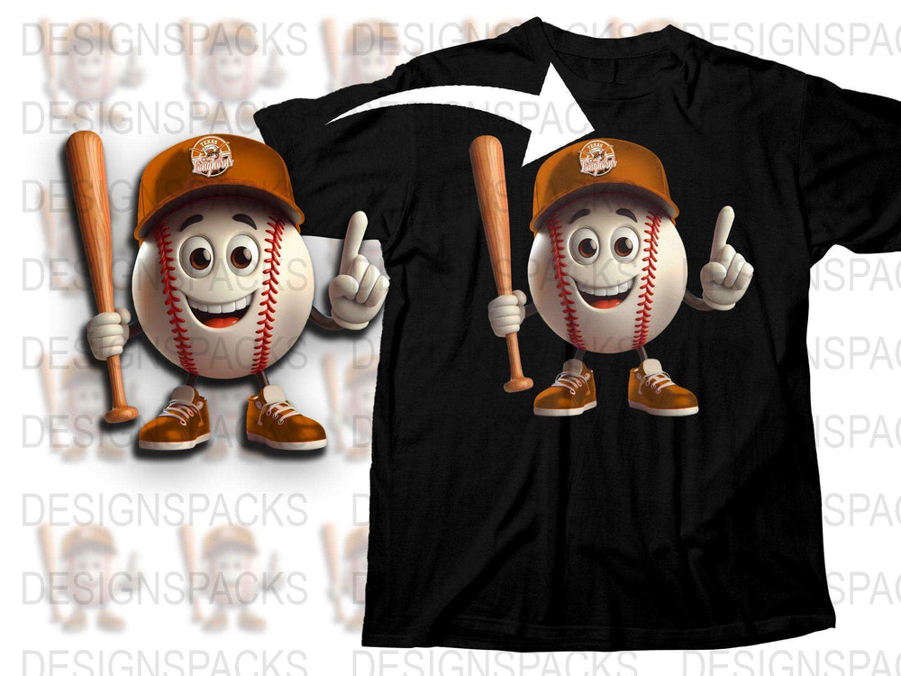 Baseball Cartoon Character T-Shirt, Funny Baseball Mascot Tee, Casual Sports Apparel, Unisex Graphic Shirt