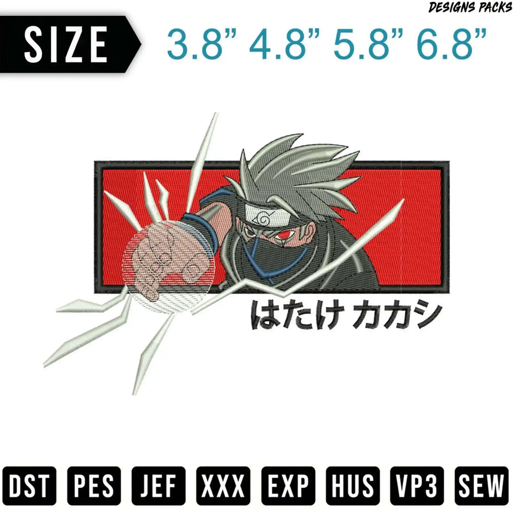 Kakashi from Naruto with a lightning jutsu, sizes and file formats listed.