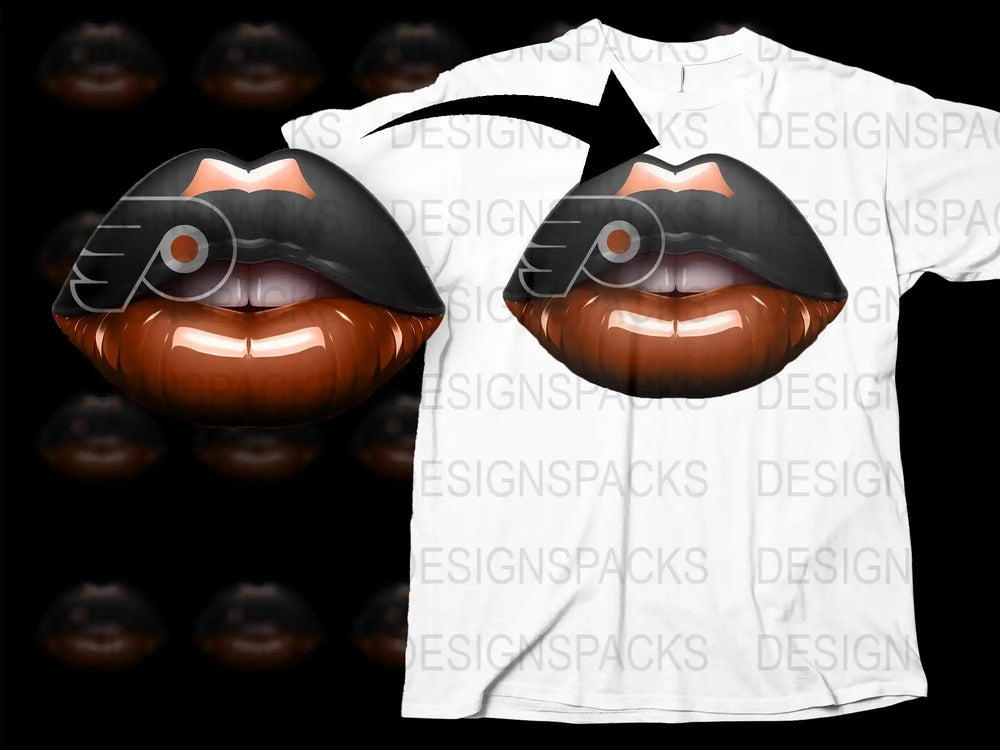 Glossy lips design with Philadelphia Flyers logo, print-ready for DTG/DTF t-shirts