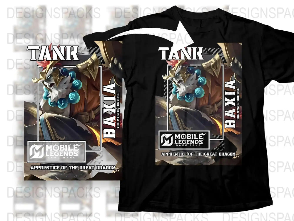 Mobile Legends Tank T-Shirt, Bakia Apprentice of The Great Dragon, Gaming Graphic Tee, Unisex Black Cotton Shirt