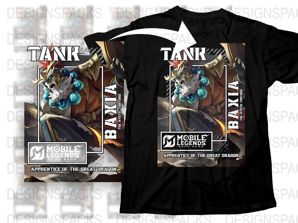 Mobile Legends Tank T-Shirt, Bakia Apprentice of The Great Dragon, Gaming Graphic Tee, Unisex Black Cotton Shirt