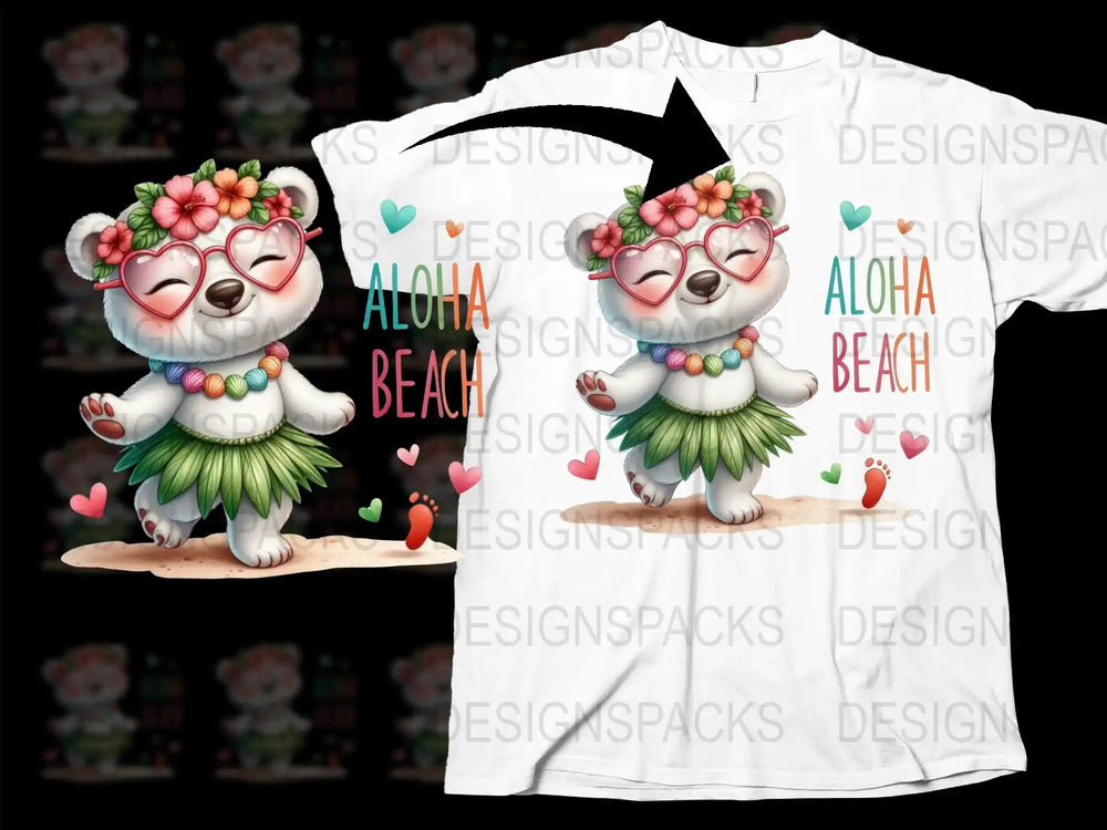Cute Aloha Beach Panda T-Shirt, Tropical Floral Lei Design, Kids Summer Vacation Tee, Colorful Fun Animal Print Shirt