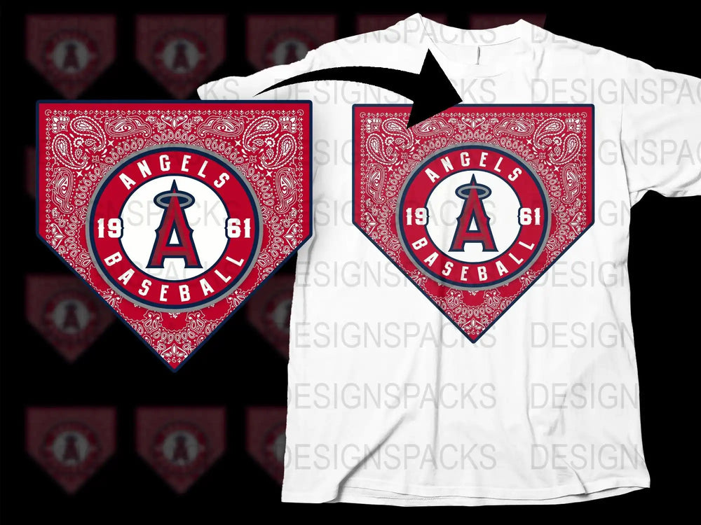 Angels Baseball 1961 bandana design for DTF/DTG t-shirt printing, print-ready PNG