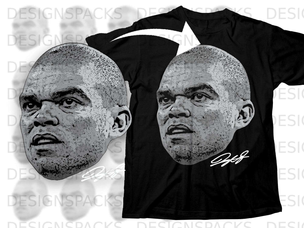Realistic Face Print Bold Graphic T-Shirt with Signature Design