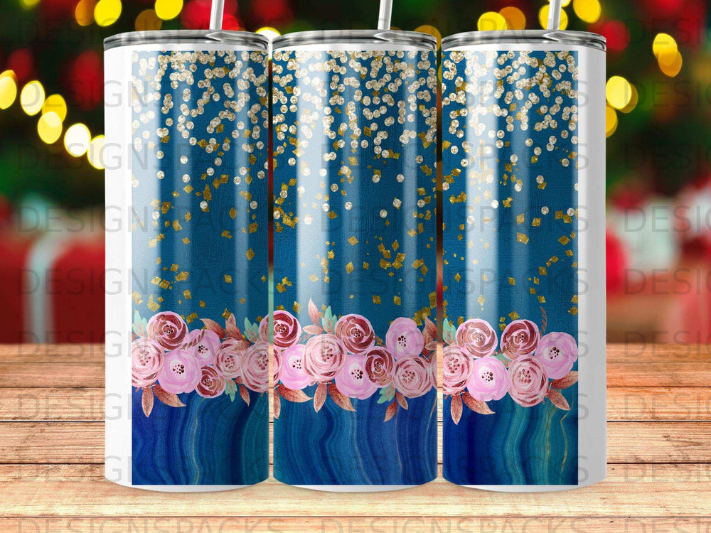 Blue Gold Glitter Pink Roses Floral Design product type