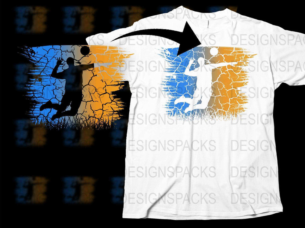 Men's Graphic T-Shirt with Abstract Art, Blue and Orange Cracked Design, Casual Street Style Tee