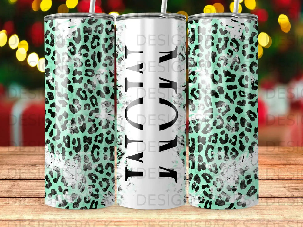 Mint Teal Cheetah Leopard Print Mom Tumbler
