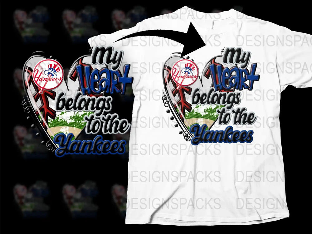 My Heart Belongs to the Yankees t-shirt design, print-ready DTF/DTG bundle with baseball theme