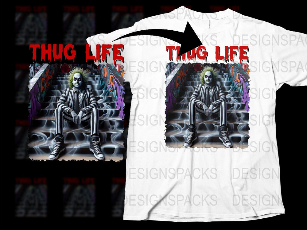 Thug Life Skeleton Graphic Tee, Urban Streetwear, Bold Hip Hop Style, Unique Skeleton Design T-Shirt
