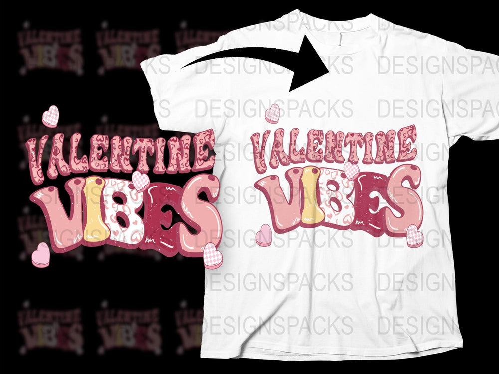 Valentine Vibes T-Shirt, Pink Text Heart Graphic, Casual Love Tee, Unisex Gift Idea