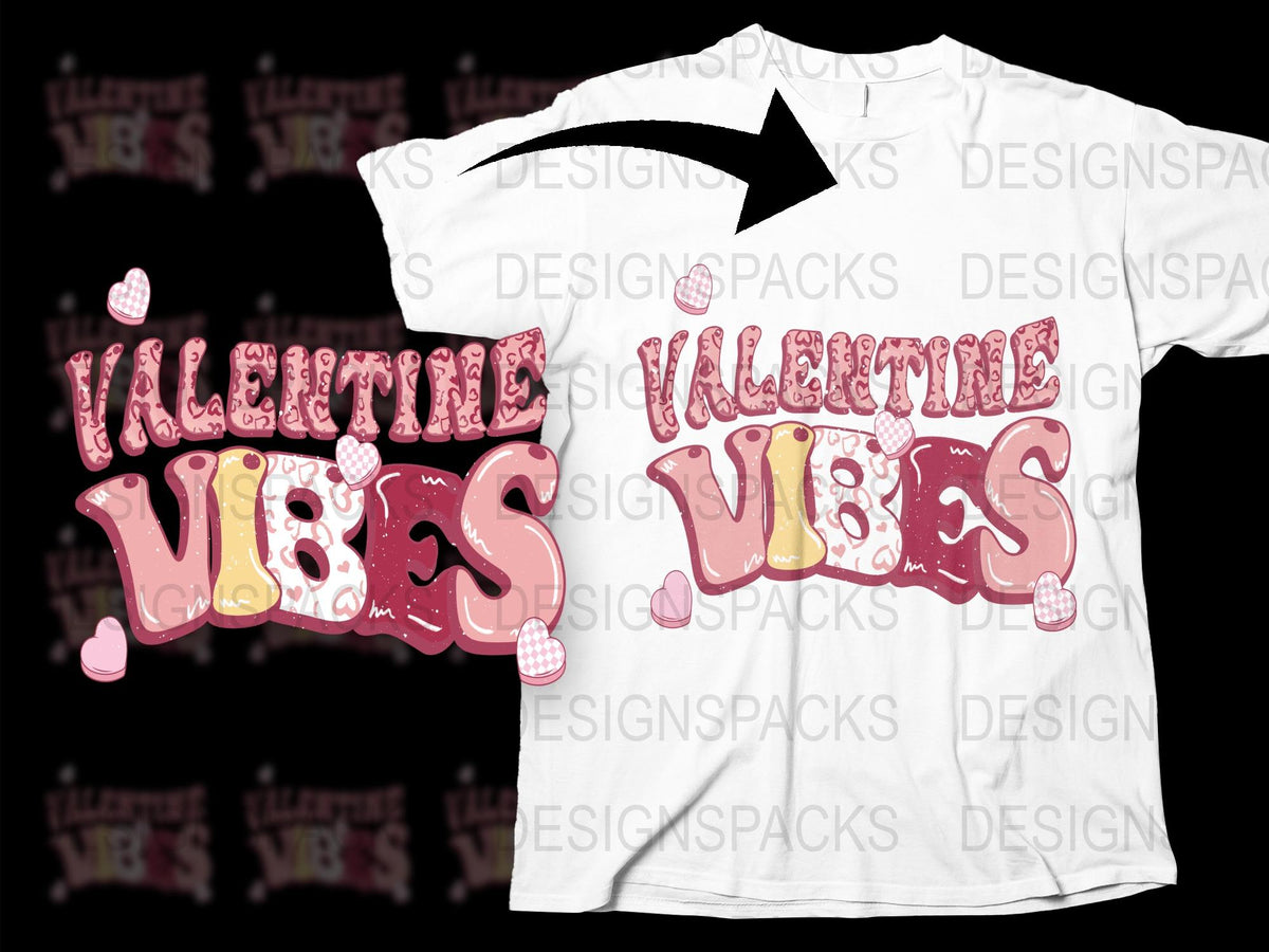 Valentine Vibes T-Shirt, Pink Text Heart Graphic, Casual Love Tee, Unisex Gift Idea