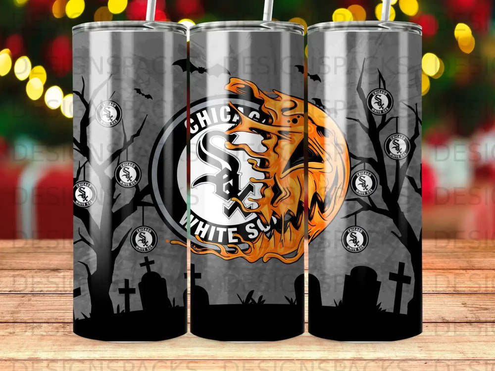 Chicago White Sox tumbler with a Halloween-themed graveyard design.