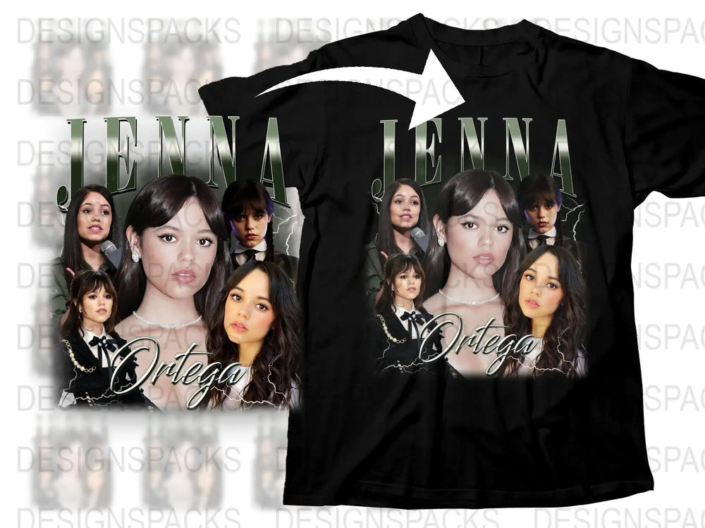 Jenna Ortega Inspired Graphic T-Shirt, Trendy Celebrity Photo Collage Tee, Fashionable Black Shirt for Fans